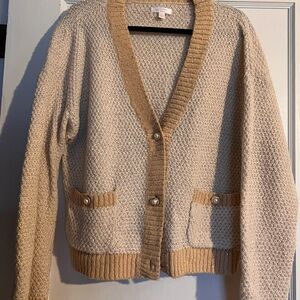LC Lauren Conrad Cream Cardigan Sweater with Textured Knit
